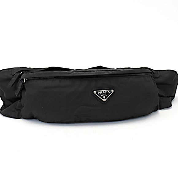 Prada Pouch Triangle Bag Nylon Black Waist Body - Picture 1 of 8